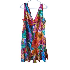 LAUREN RALPH LAUREN SLEEVELESS V-NECK BOTANICAL PRINT KNEE LENGTH DRESS SZ 14